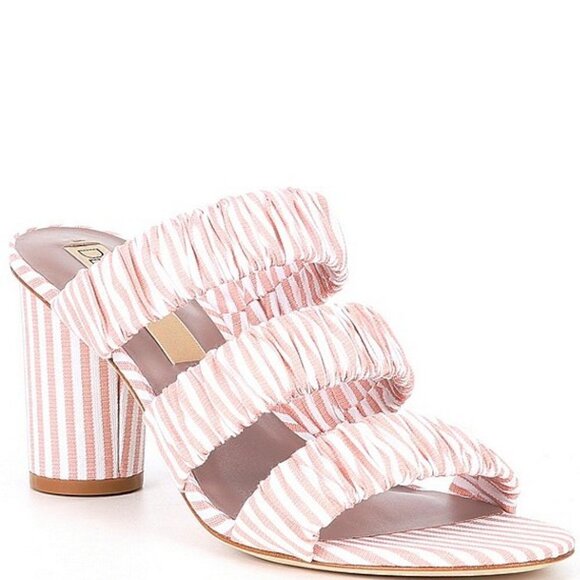 NWOT Deltan Dusty PInk Colette Stripe Three Band Dress Mules size 7.5 - Picture 1 of 9